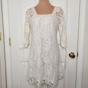 Solitaire Dress Mini White Ivory Boho Chic Wedding Lace Dainty Mini Small
